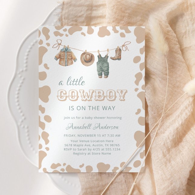 Cowboy Western Light Brown Plaid Baby Shower Invitation (Creator Uploaded)