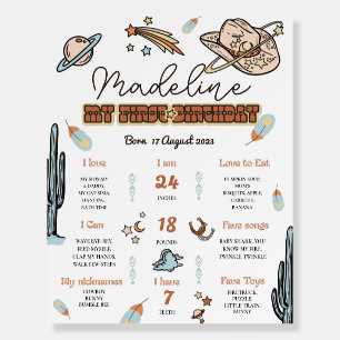 Cowboy Western My First Birthday Milestones Sign