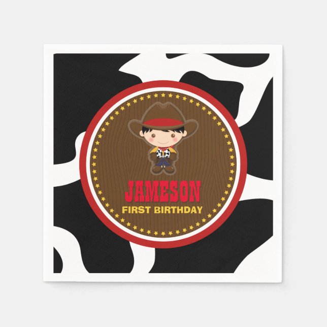 Cowboy Western Old West Birthday Napkins (Front)