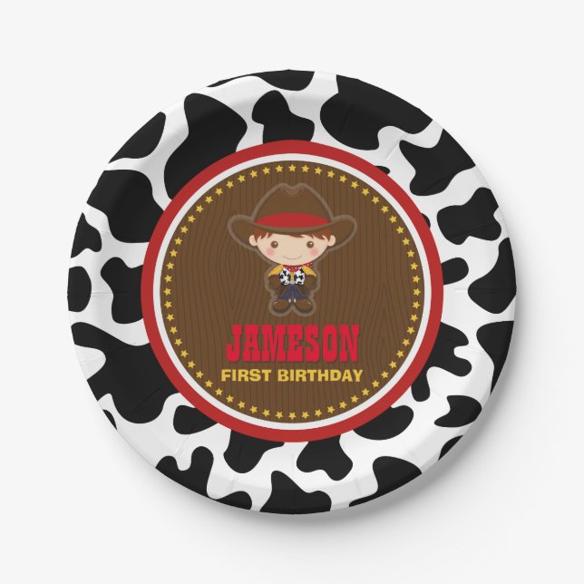 Cowboy Western Old West Birthday Paper Plates (Front)