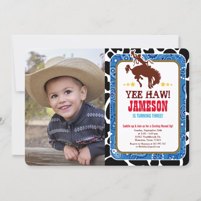 Cowboy Western Old West Birthday Photo Invitation (Front)