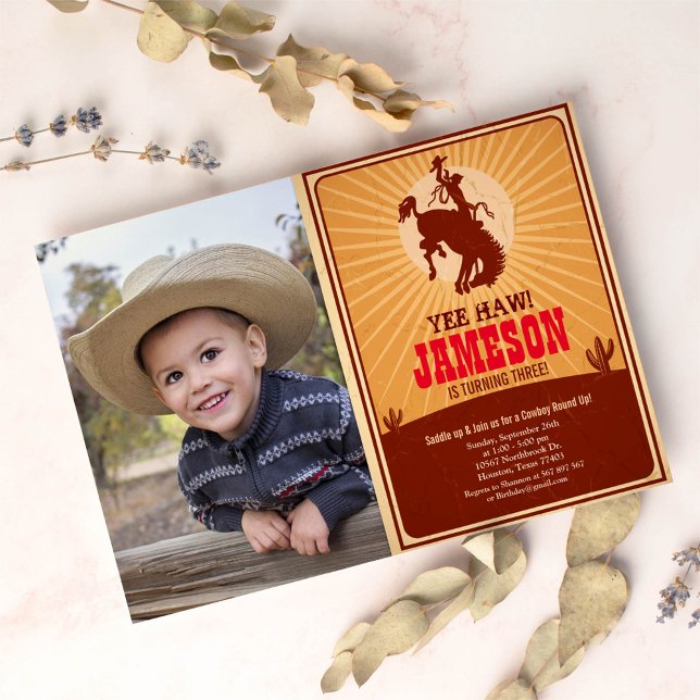 Cowboy Western Old West Birthday Photo Invitation (Creator Uploaded)