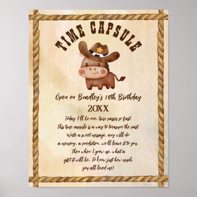 Cowboy western party cute horse time capsule poster (Front)