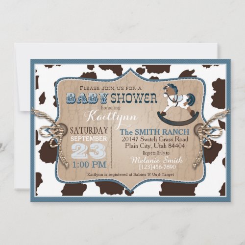 Cowboy Western Rocking Horse Baby Shower Invitation