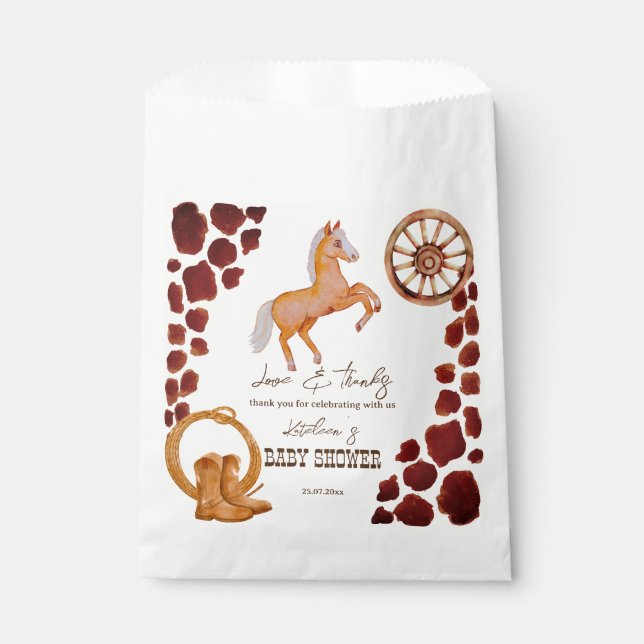 Cowboy western rodeo baby shower favor bag (Front)