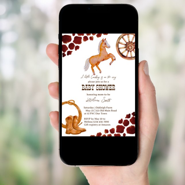 Cowboy western rodeo baby shower invitation (Front Digital)
