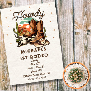 Cowboy Western Rodeo Birthday Kids Magnetic Invitation