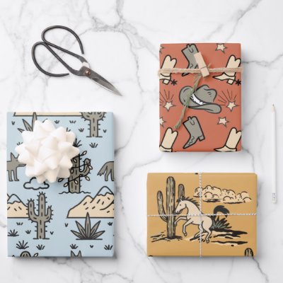 Cowboy Western Rodeo Hand drawn Doodle Wrapping Paper Sheets
