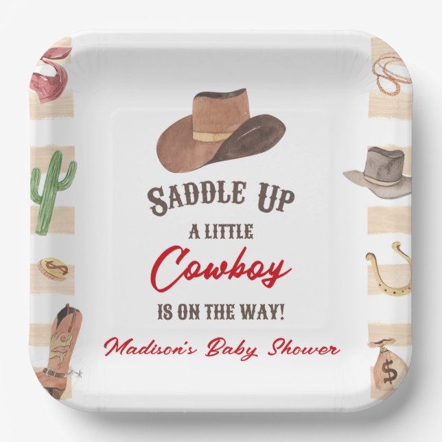 Cowboy Western Rodeo Wild West Baby Shower Paper Plates (Front)