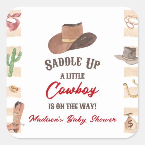 Cowboy Western Rodeo Wild West Baby Shower Square Sticker