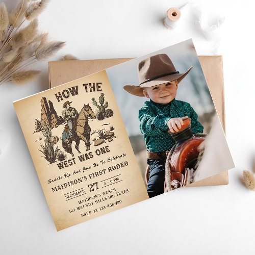 Cowboy Western Rodeo Wild West Birthday Photo  Invitation