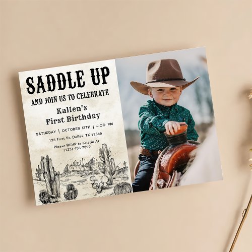 Cowboy Western Rodeo Wild West Birthday Photo Invitation