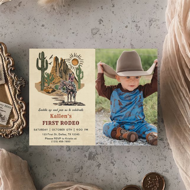 Cowboy Western Rodeo Wild West Photo Birthday Invitation (Creator Uploaded)