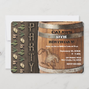 Cowboy Western Rodeo Wooden Barrel Birthday Party Invitation