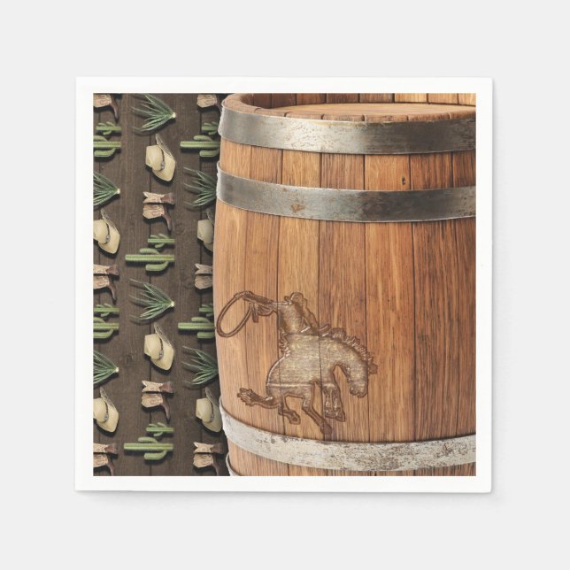 Cowboy Western Rodeo Wooden Barrel Birthday PARTY Napkins (Front)
