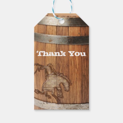 Cowboy Western Rodeo Wooden Barrel PARTY Favor Gift Tags