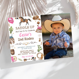 Cowboy Western Rustic Birthday Party Photo Invitation