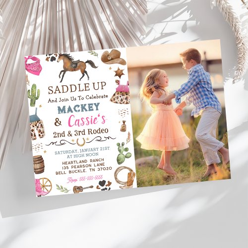 Cowboy Western Rustic Birthday Party Photo Invitation