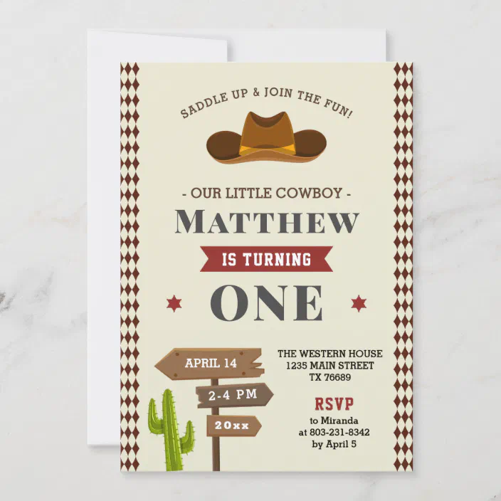 Cowboy Baby Birthday Invitations 