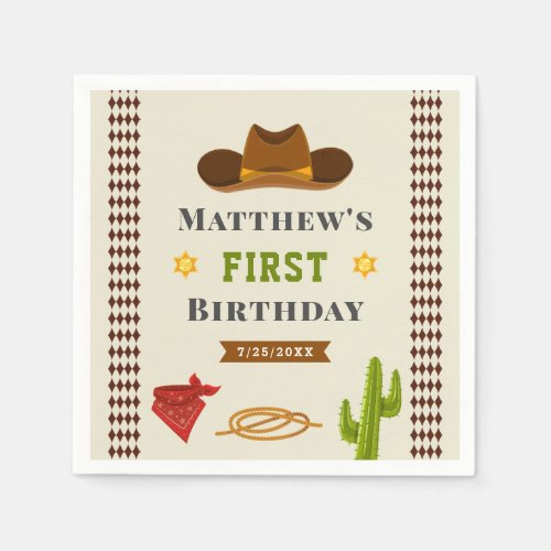 Cowboy Western Saloon Baby Boy Wild West Birthday Napkins