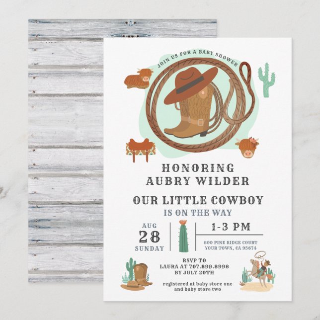 Cowboy Western Theme Birthday Invitation (Front/Back)