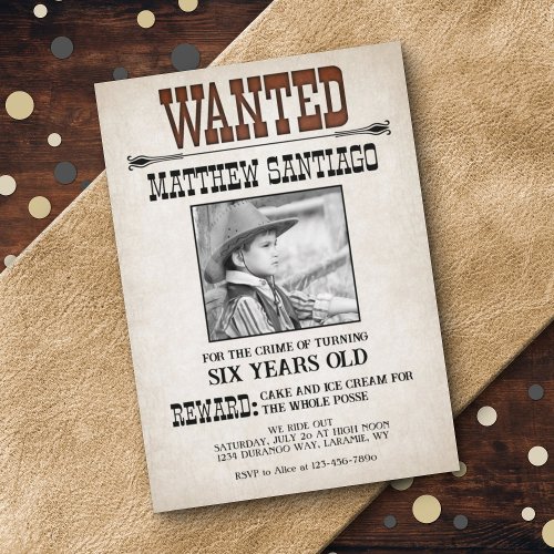 Cowboy Western Wanted Birthday Invitation