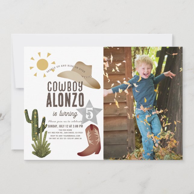 Cowboy Western Wild West Kids Photo Birthday Invitation (Front)