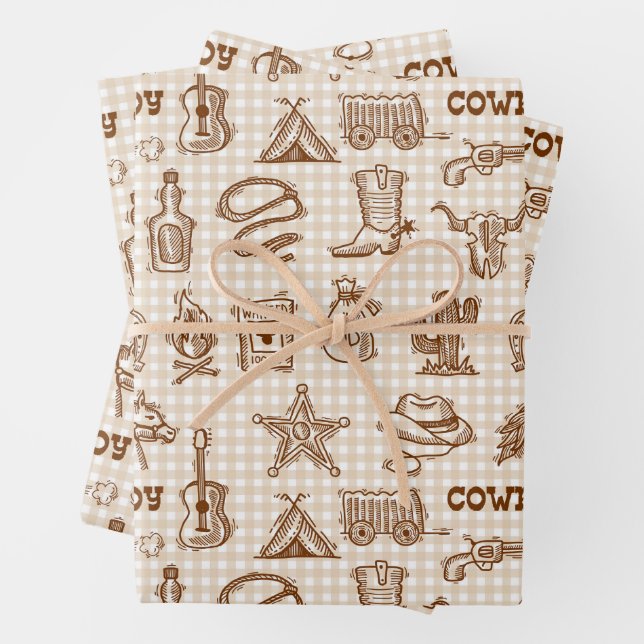 Cowboy Western Wrapping Paper Sheets (In situ)