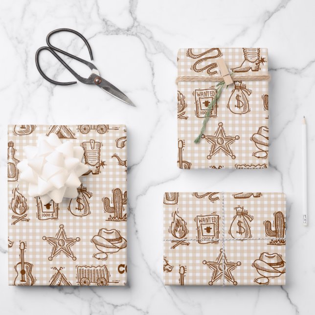 Cowboy Western Wrapping Paper Sheets (Front)