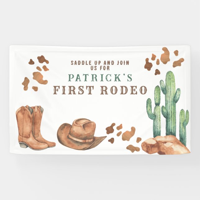 Cowboy Wild West 1st Rodeo Birthday Party Banner (Horizontal)