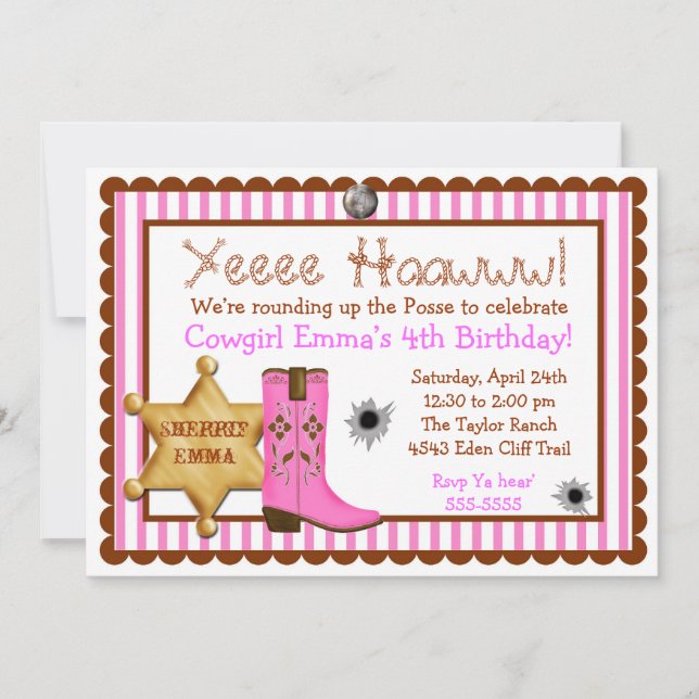 Cowboy  Wild West  Birthday  Invitations (Front)