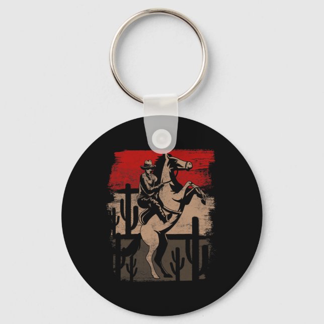 Cowboy Wild West Country Horseck Riding Horse Retr Keychain (Front)
