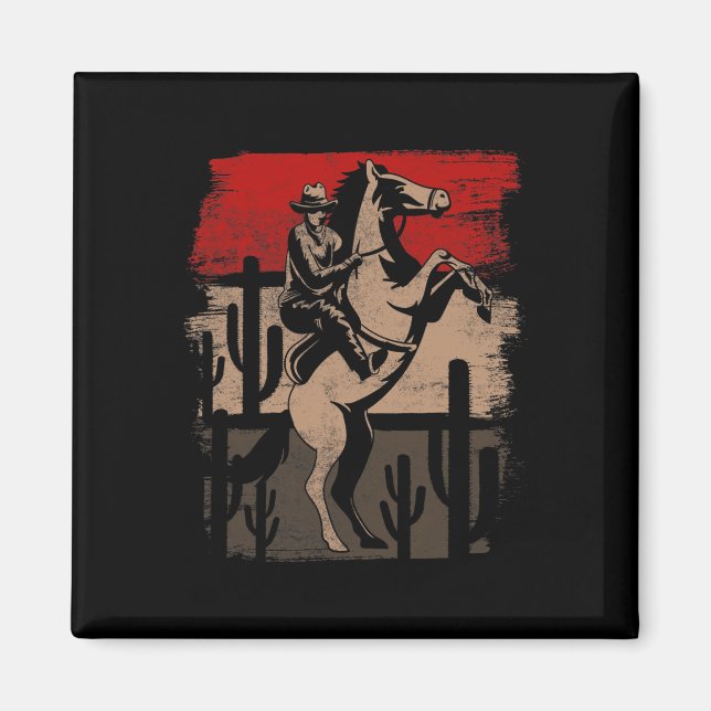 Cowboy Wild West Country Horseck Riding Horse Retr Magnet (Front)