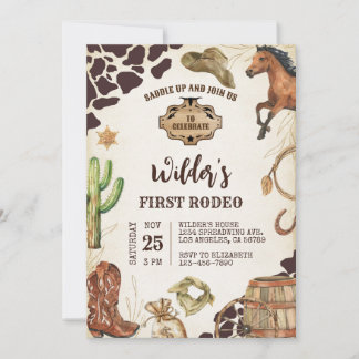 Cowboy Wild West First Rodeo Birthday Invitation