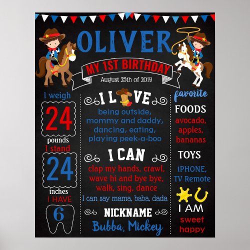 Cowboy Wild West horse Birthday board Poster