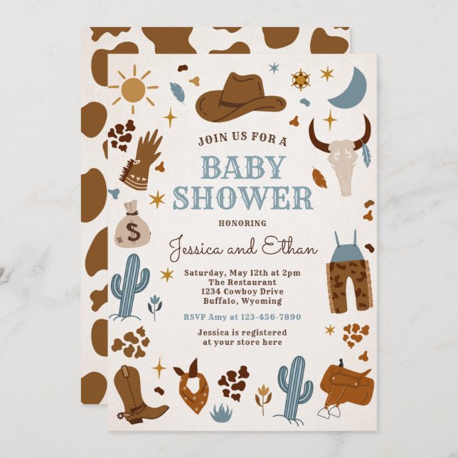 Cowboy Wild West Rodeo Ranch Baby Shower Invitation (Front/Back)