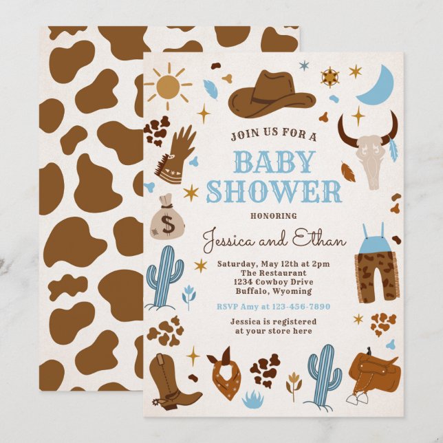 Cowboy Wild West Rodeo Ranch Baby Shower Invitation (Front/Back)