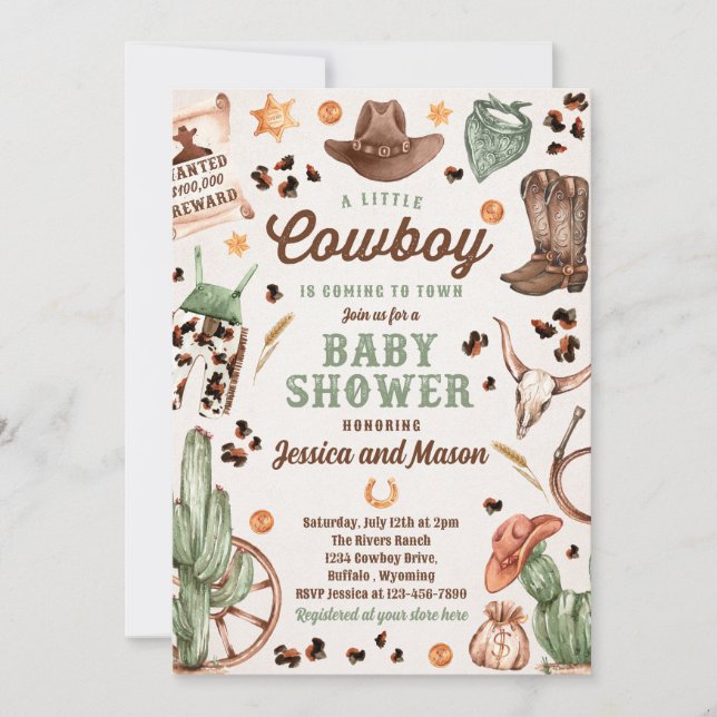 Cowboy Wild West Rodeo Ranch Boy Baby Shower Invitation (Front)