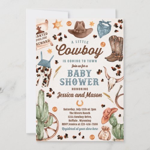 Cowboy Wild West Rodeo Ranch Boy Baby Shower Invitation