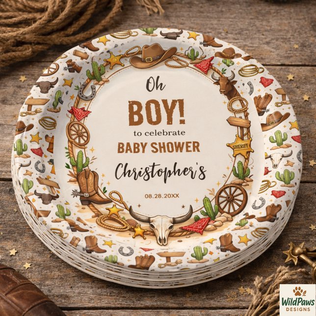Cowboy Wild West Rodeo Ranch | Rustic Western Baby Paper Plates (Cowboy Wild West Rodeo Ranch | Rustic Western Baby PAPER PLATE)