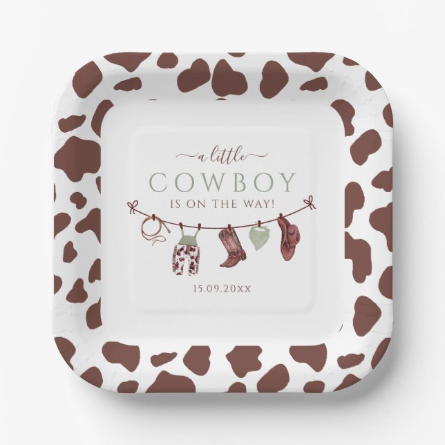 Cowboy Wild West Rodeo sage green Baby Shower Paper Plates (Front)