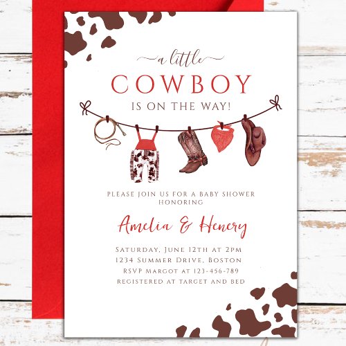 Cowboy Wild West Rodeo Western red Baby Shower Invitation