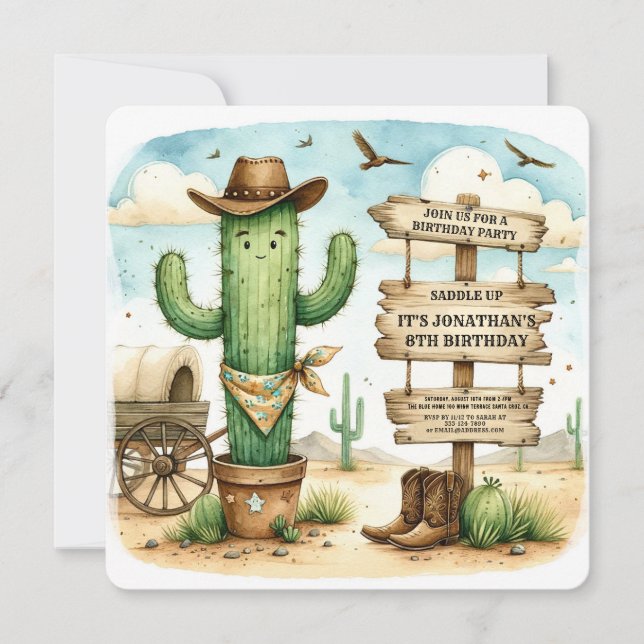 Cowboy Wild Western Cactus Birthday Party  Invitation (Front)