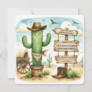 Cowboy Wild Western Cactus Birthday Party Invitation