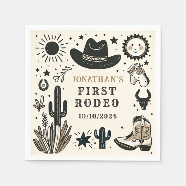 Cowboy Wild Western First Rodeo First Birthday 1st Napkins (Front)