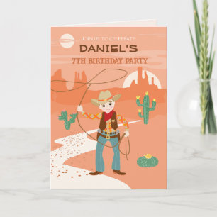 Cowboy with a lasso and cacti kids Birthday Party Invitation