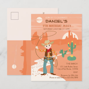 Cowboy with a lasso and cacti kids Birthday Party Invitation Postcard