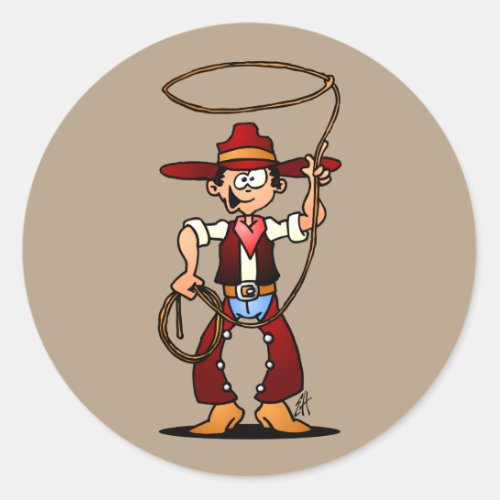 Cowboy with a lasso classic round sticker