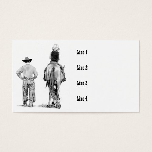 COWBOY with Girl on Horse, Riding Lesson, Pencil Business Card Template