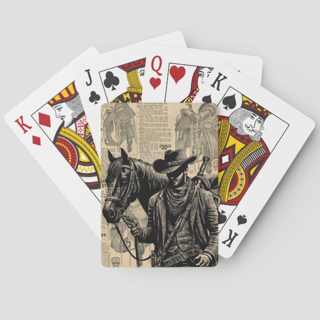 Cowboy with horse saddles western art poker cards (Back)
